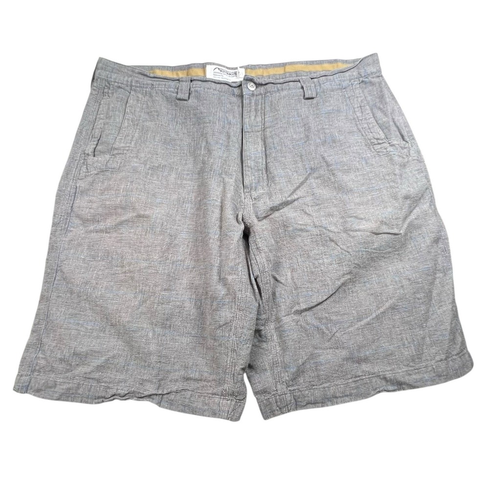 Mountain khakis Mens 42 Gray plaid Linen Blens‎ 12" Inseam Shorts